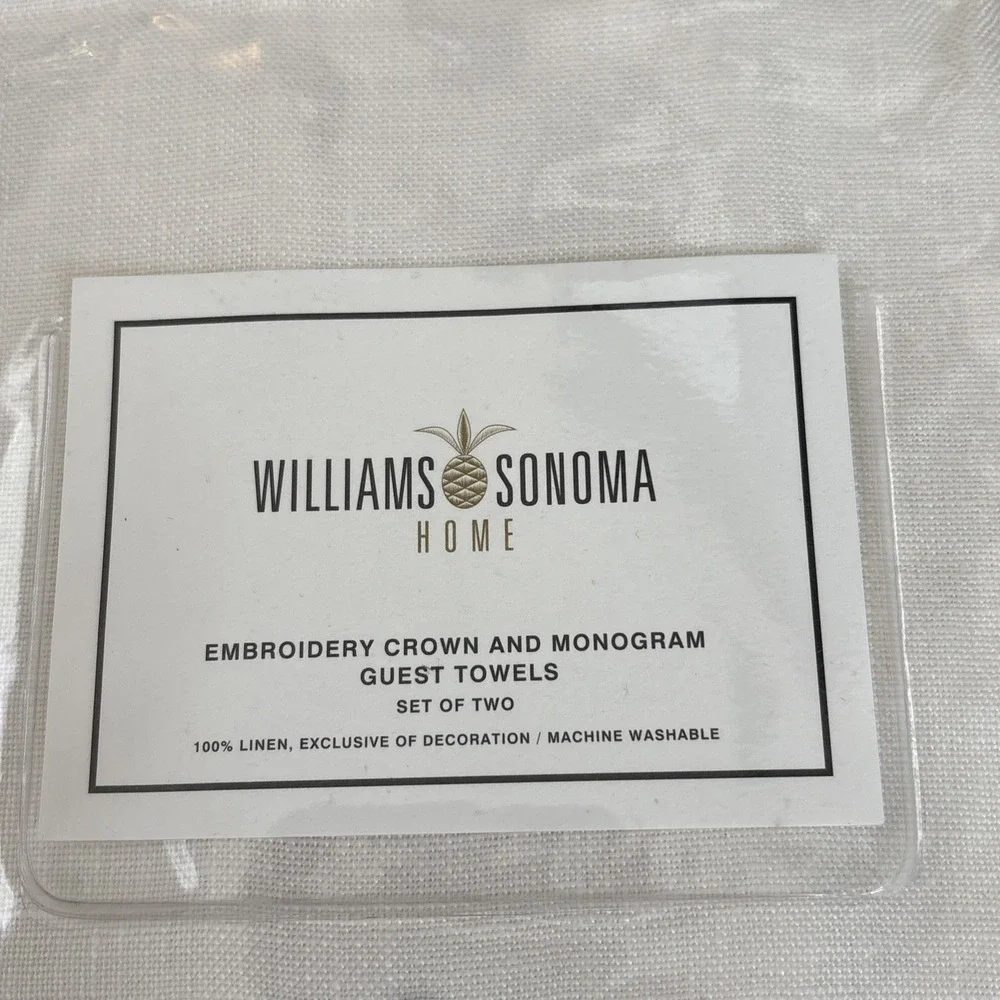 Williams Sonoma Home 100% LINEN Guest Towels Personalized D Initial‎ Embroidered